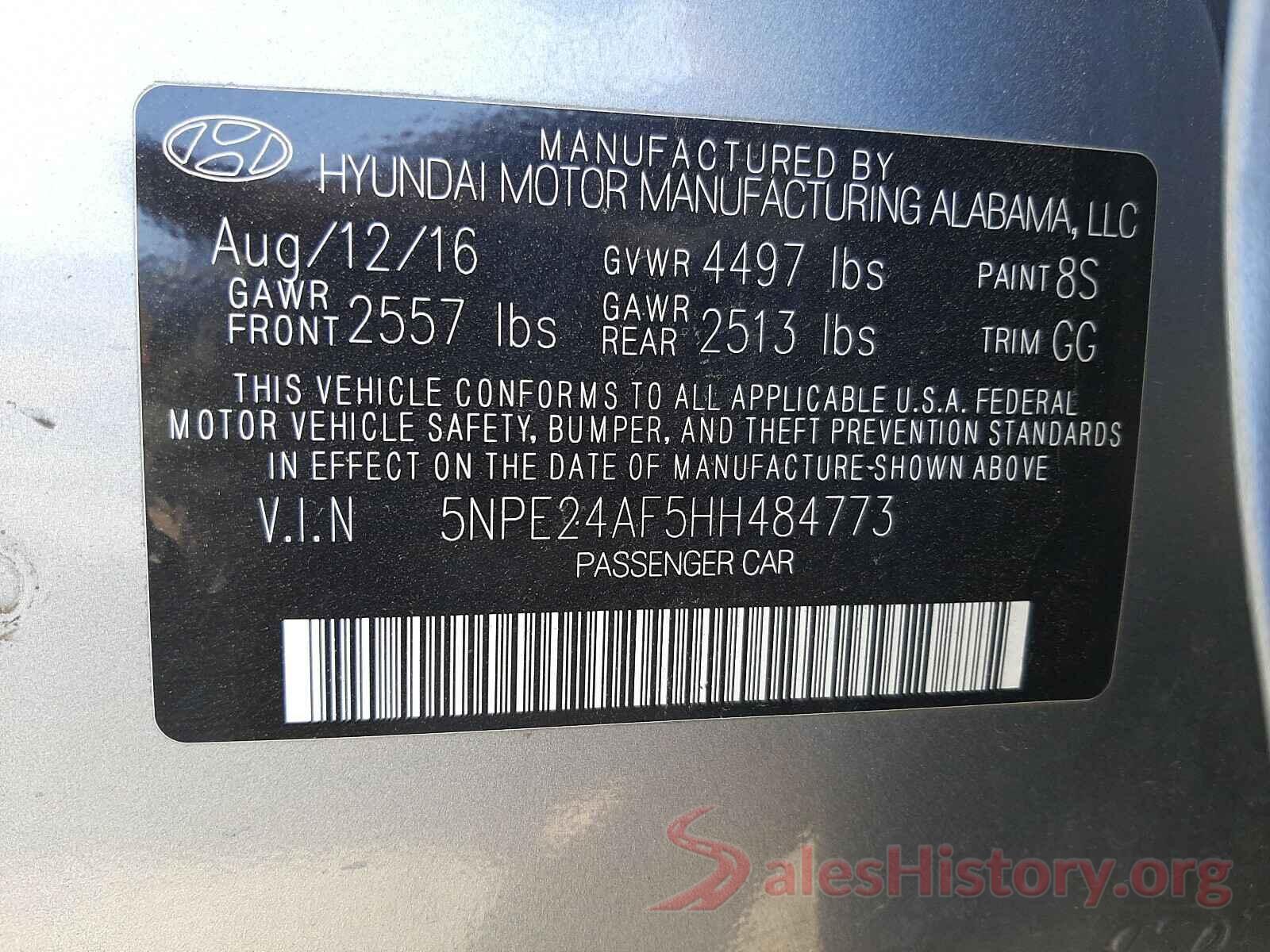 5NPE24AF5HH484773 2017 HYUNDAI SONATA