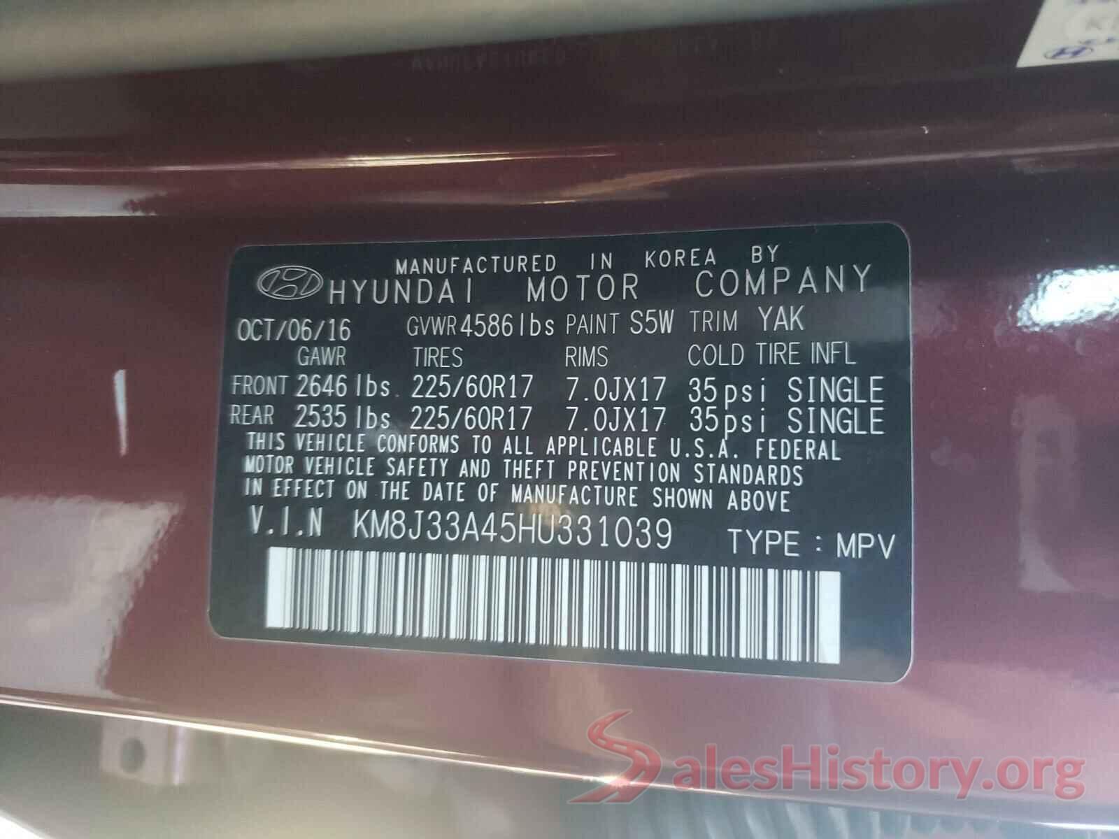 KM8J33A45HU331039 2017 HYUNDAI TUCSON