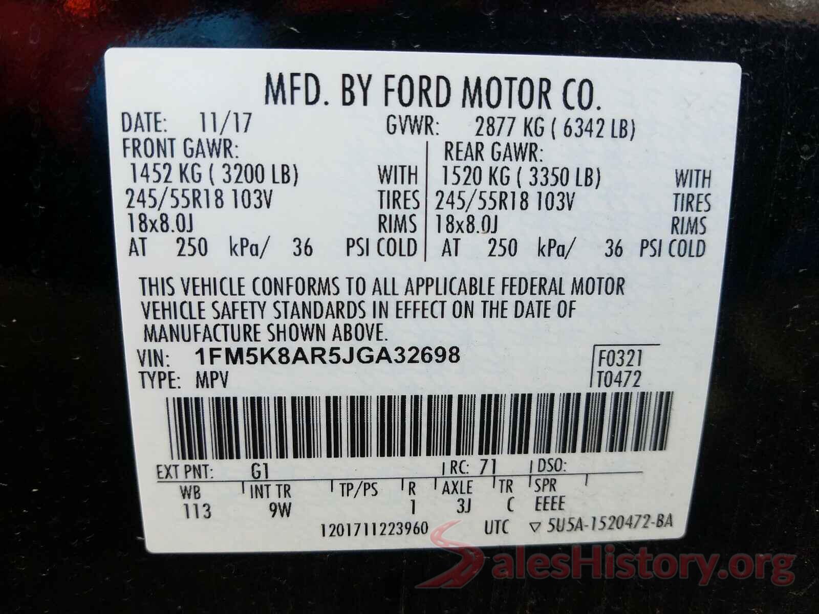 1FM5K8AR5JGA32698 2018 FORD EXPLORER