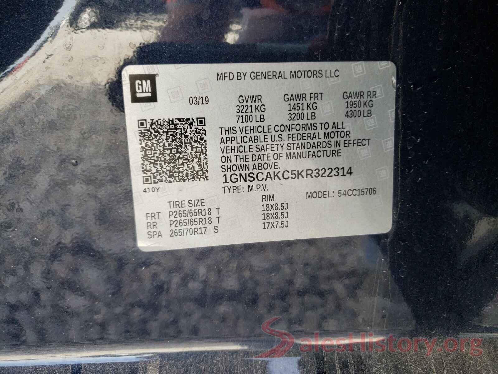 1GNSCAKC5KR322314 2019 CHEVROLET TAHOE