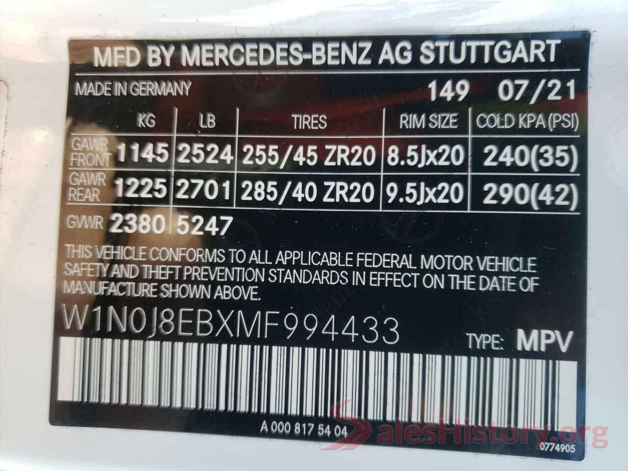 W1N0J8EBXMF994433 2021 MERCEDES-BENZ GLC-CLASS