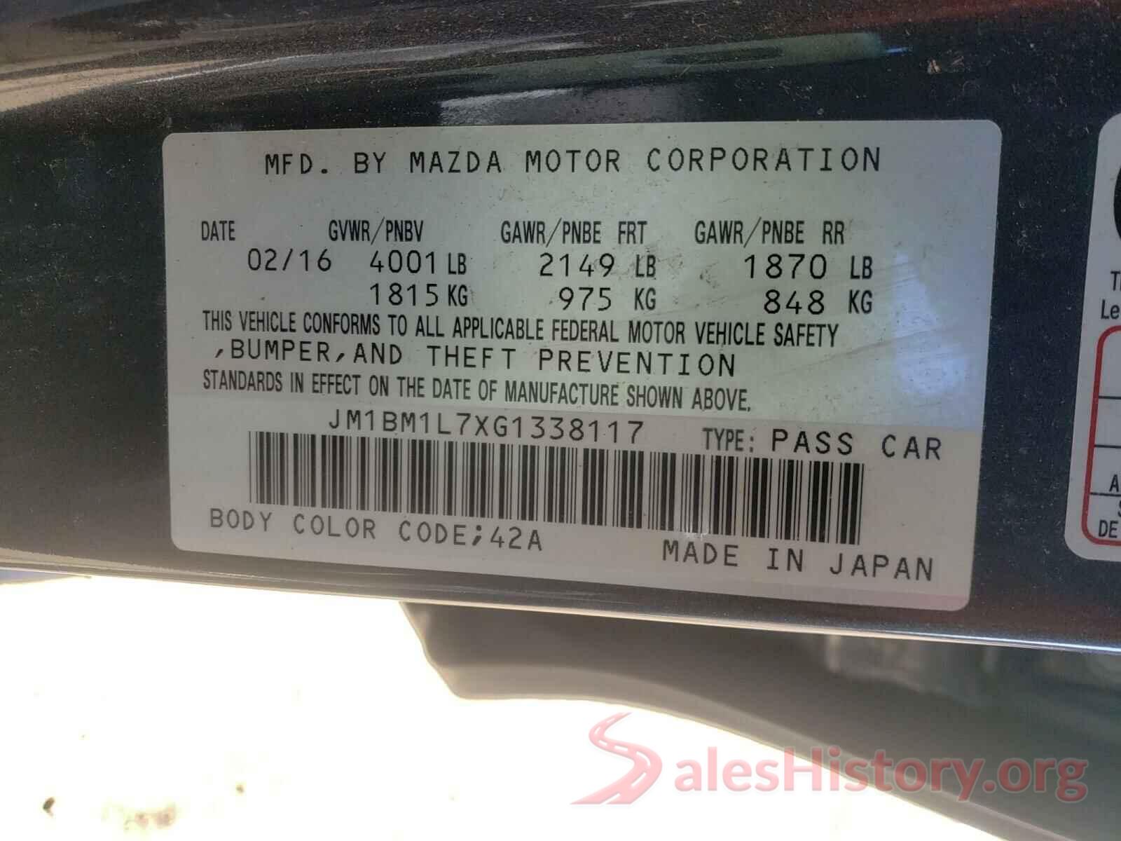 JM1BM1L7XG1338117 2016 MAZDA 3