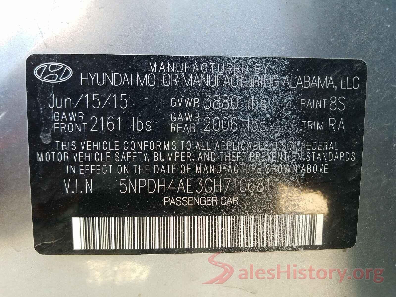 5NPDH4AE3GH710681 2016 HYUNDAI ELANTRA