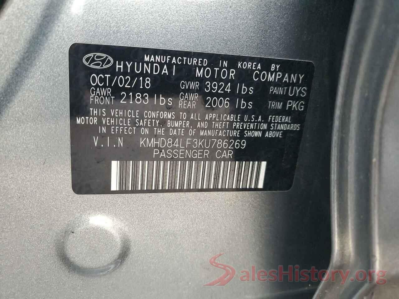 KMHD84LF3KU786269 2019 HYUNDAI ELANTRA