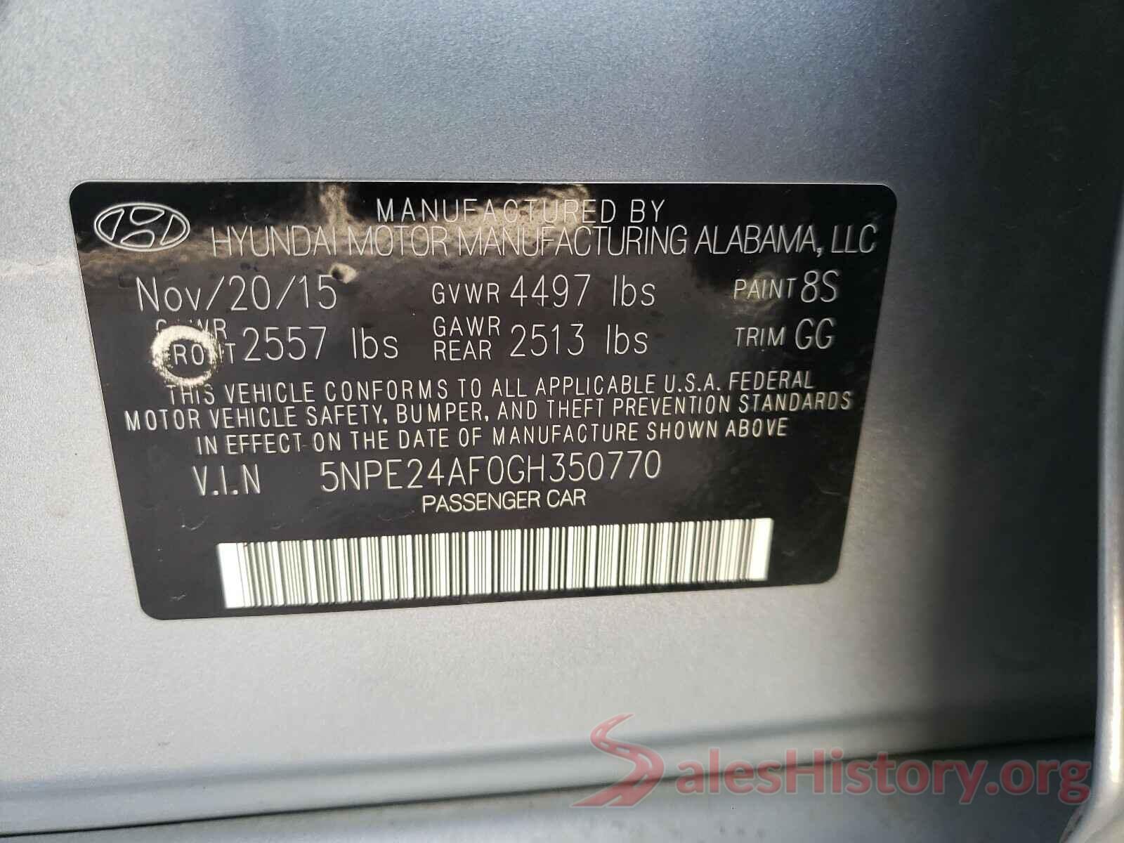 5NPE24AF0GH350770 2016 HYUNDAI SONATA