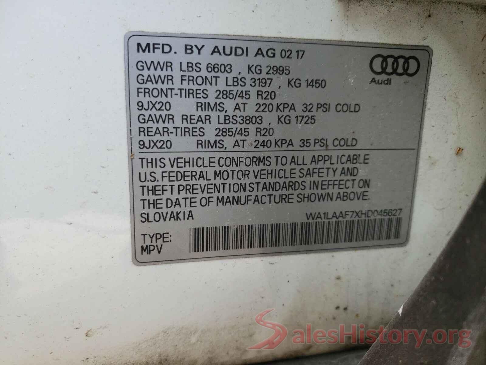 WA1LAAF7XHD045627 2017 AUDI Q7