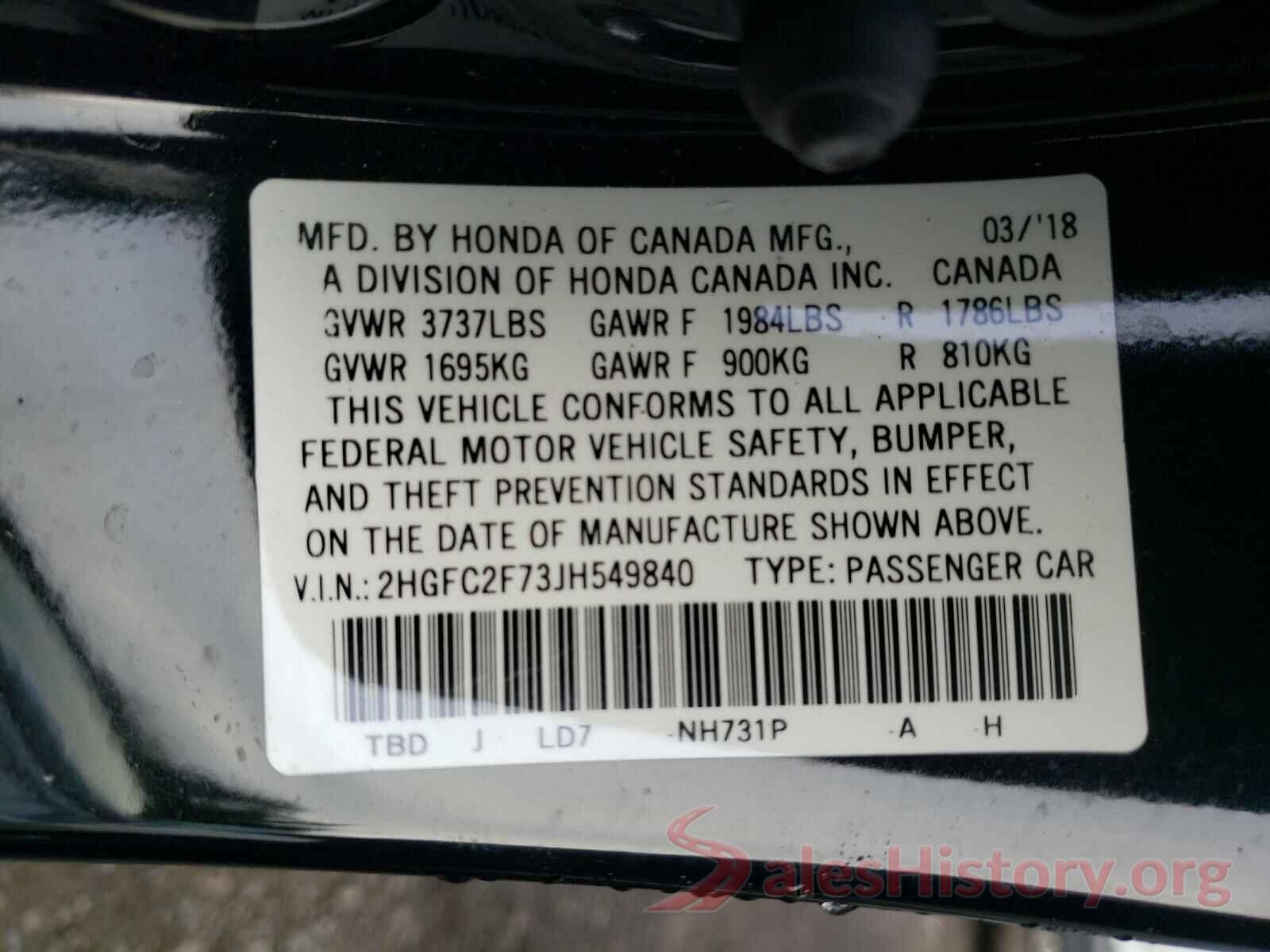 2HGFC2F73JH549840 2018 HONDA CIVIC