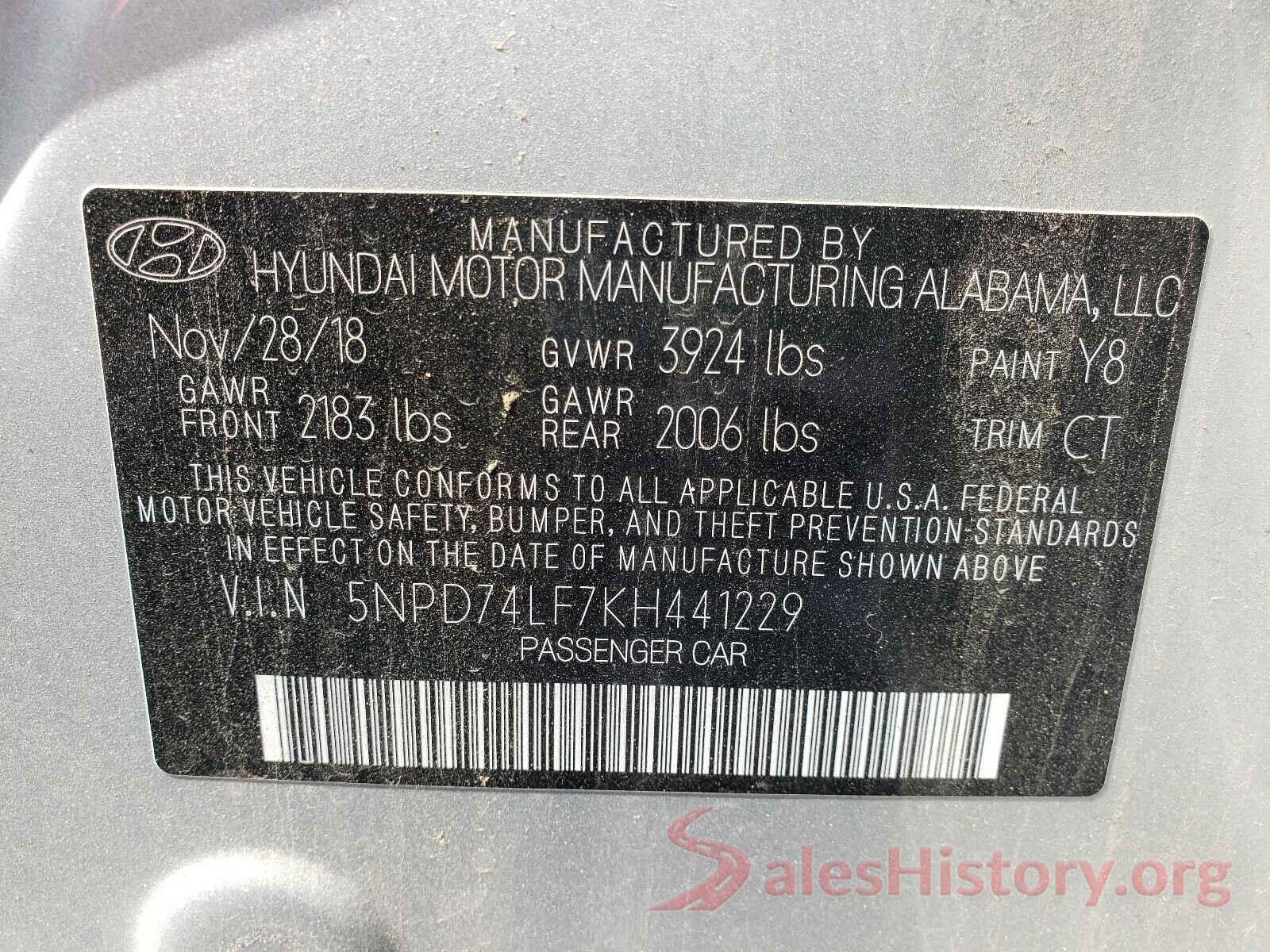 5NPD74LF7KH441229 2019 HYUNDAI ELANTRA