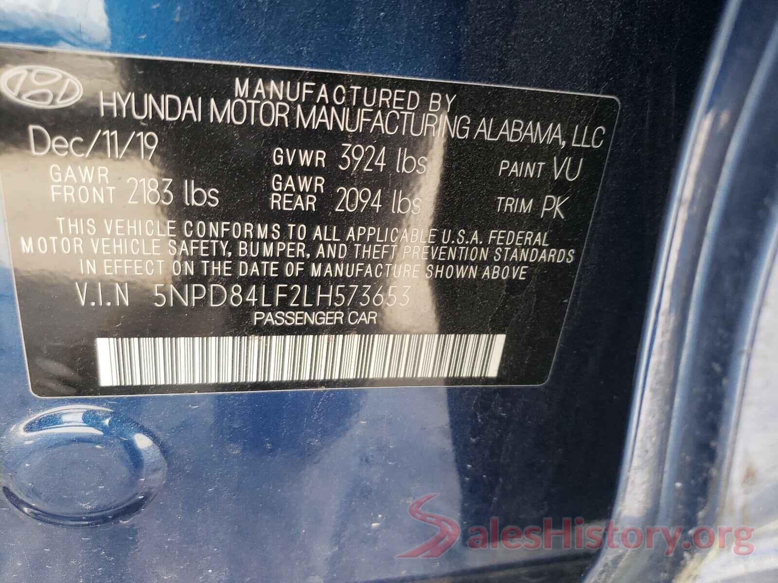 5NPD84LF2LH573653 2020 HYUNDAI ELANTRA