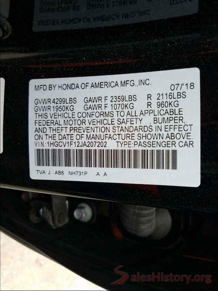 1HGCV1F12JA207202 2018 HONDA ACCORD