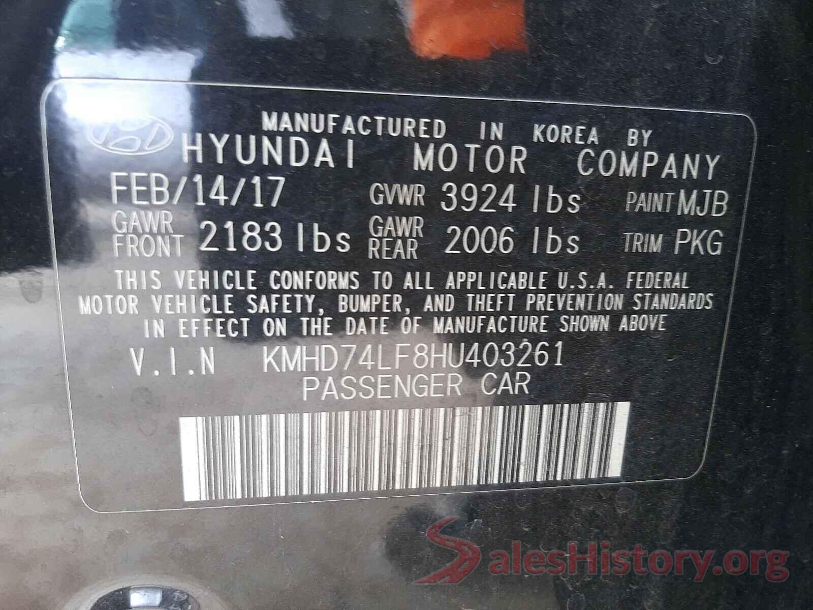 KMHD74LF8HU403261 2017 HYUNDAI ELANTRA