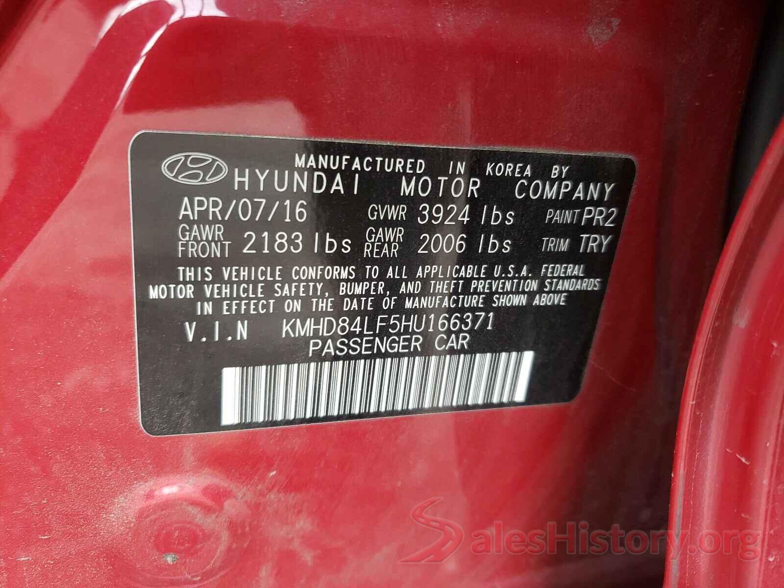 KMHD84LF5HU166371 2017 HYUNDAI ELANTRA