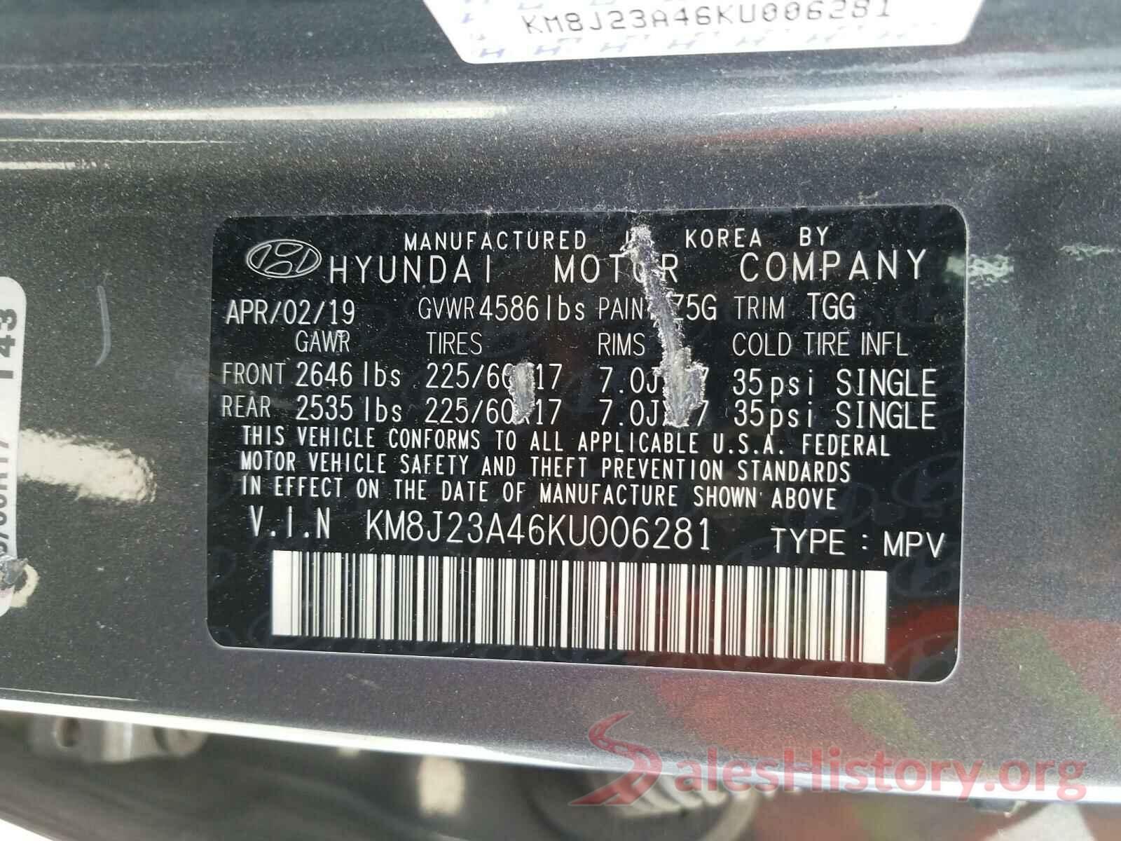 KM8J23A46KU006281 2019 HYUNDAI TUCSON