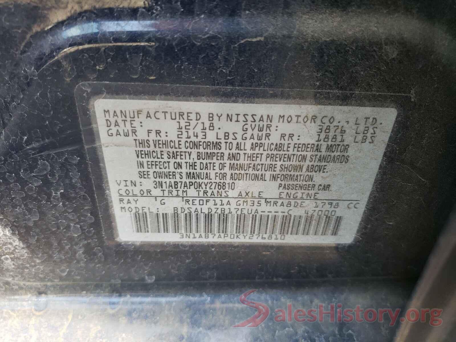 3N1AB7AP0KY276810 2019 NISSAN SENTRA