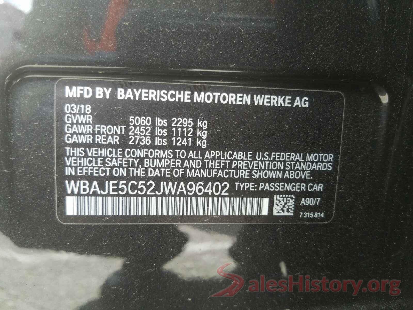 WBAJE5C52JWA96402 2018 BMW 5 SERIES