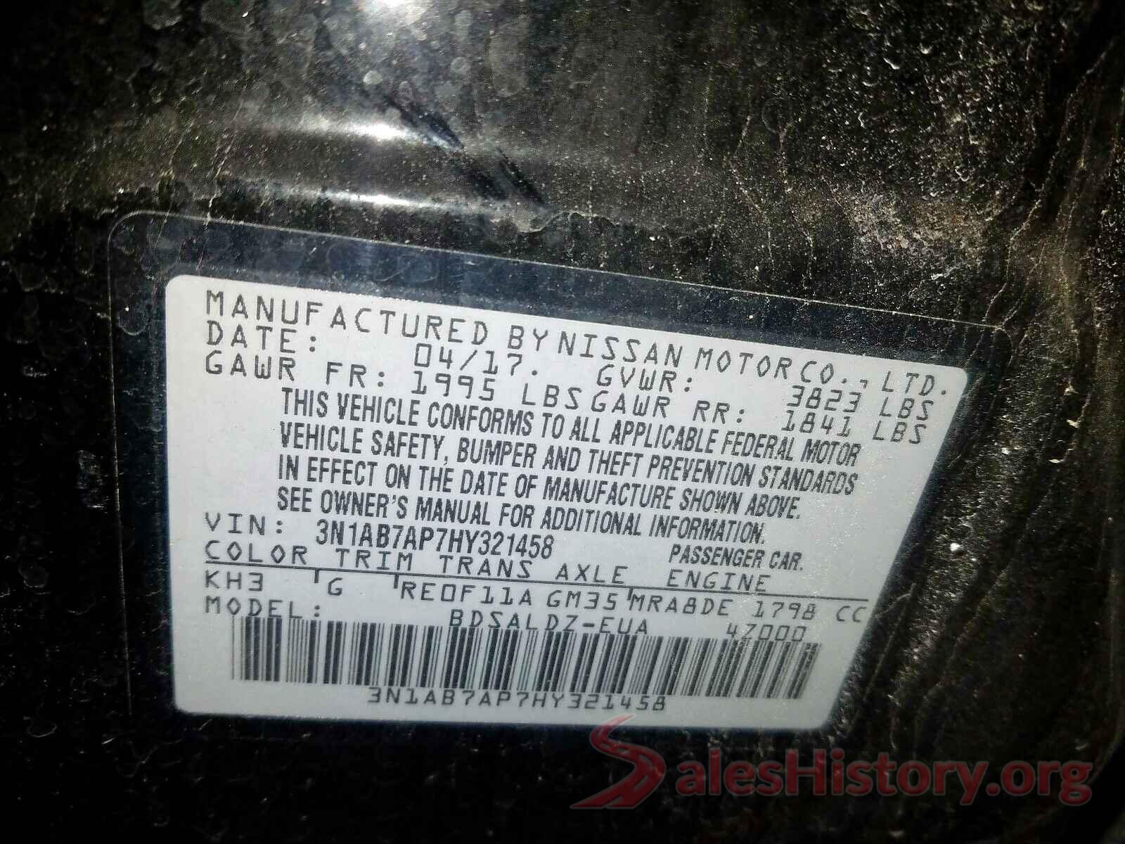 3N1AB7AP7HY321458 2017 NISSAN SENTRA