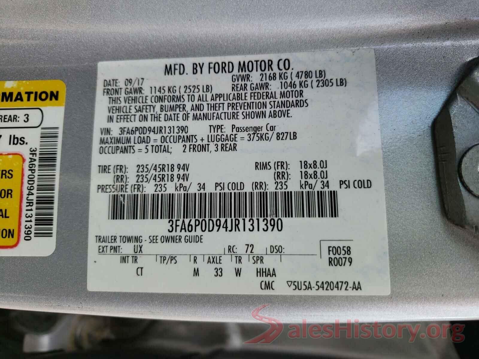 3FA6P0D94JR131390 2018 FORD FUSION