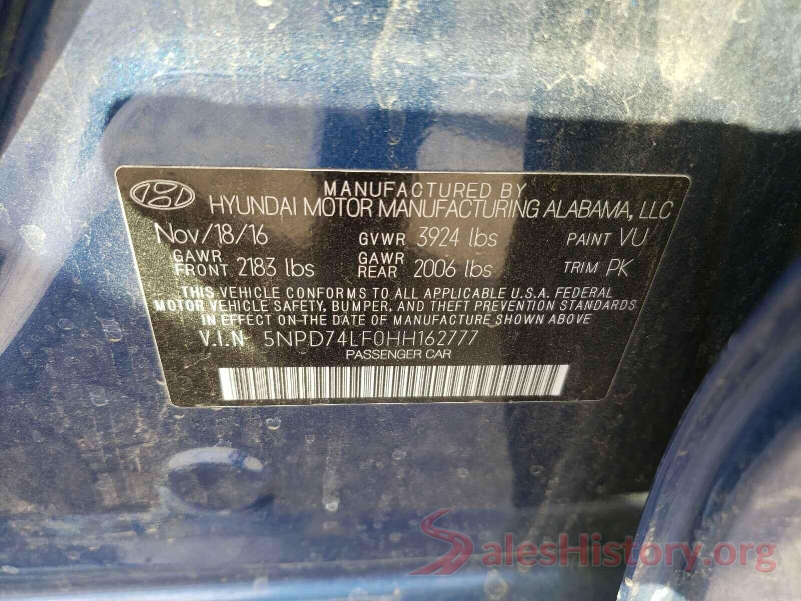 5NPD74LF0HH162777 2017 HYUNDAI ELANTRA