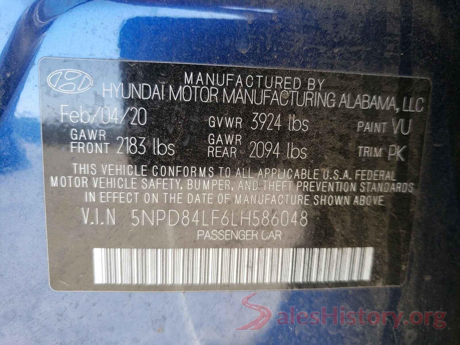 5NPD84LF6LH586048 2020 HYUNDAI ELANTRA