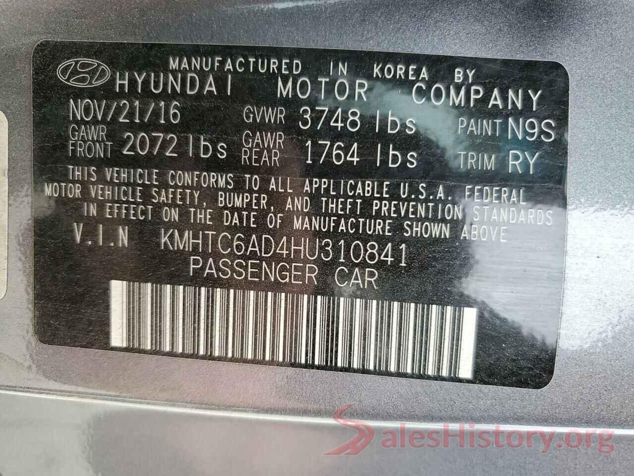 KMHTC6AD4HU310841 2017 HYUNDAI VELOSTER