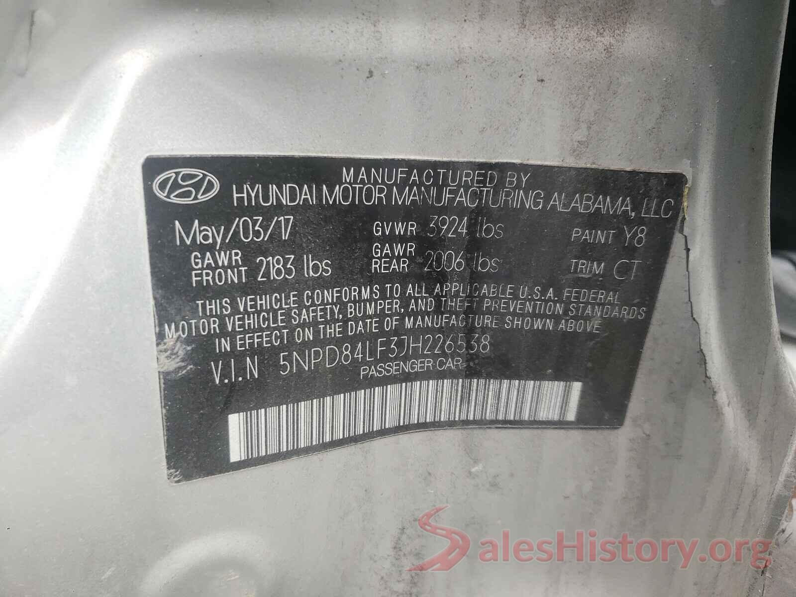 5NPD84LF3JH226538 2018 HYUNDAI ELANTRA