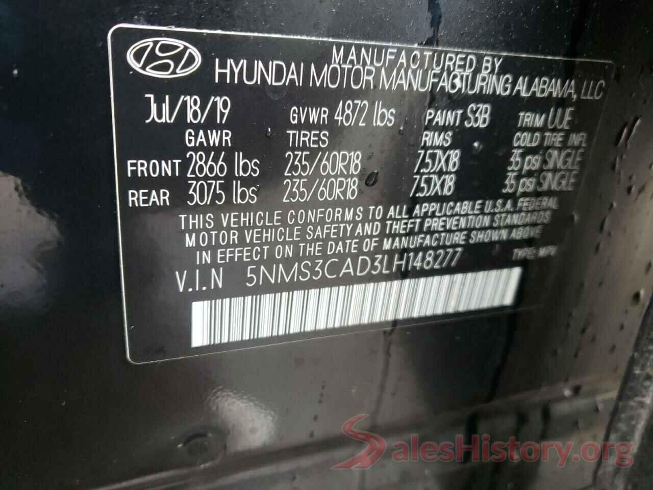 5NMS3CAD3LH148277 2020 HYUNDAI SANTA FE