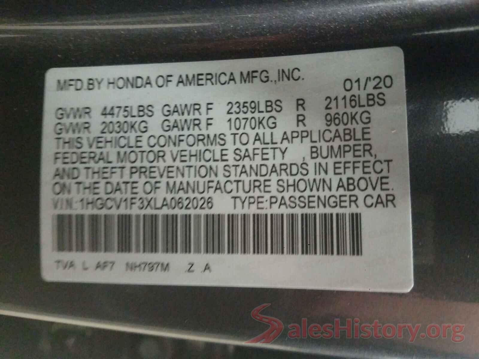 1HGCV1F3XLA062026 2020 HONDA ACCORD