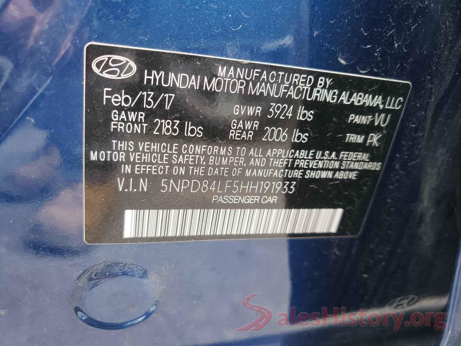 5NPD84LF5HH191933 2017 HYUNDAI ELANTRA