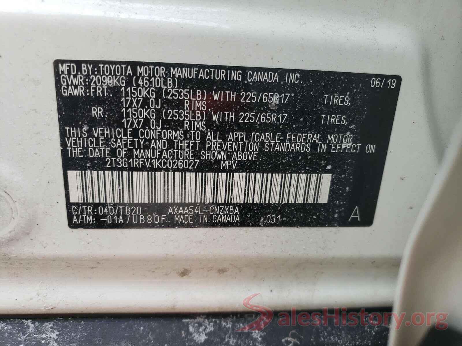 2T3G1RFV1KC026027 2019 TOYOTA RAV4