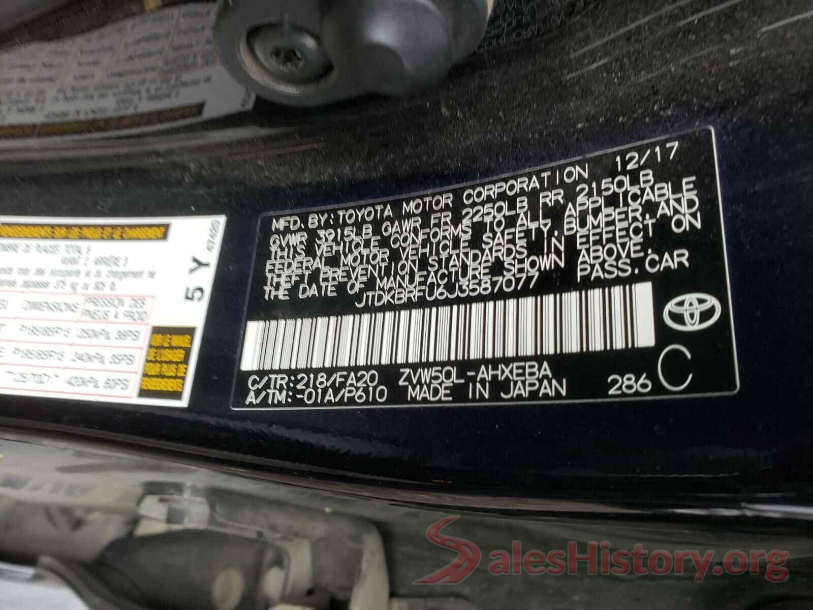 JTDKBRFU6J3587077 2018 TOYOTA PRIUS