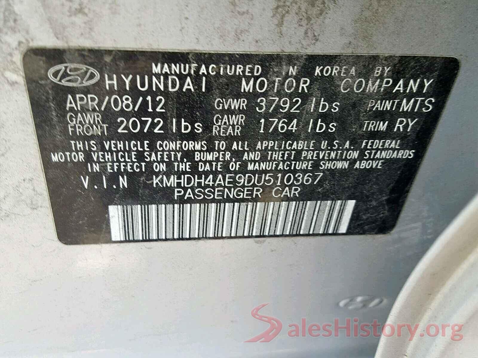 KMHDH4AE9DU510367 2013 HYUNDAI ELANTRA