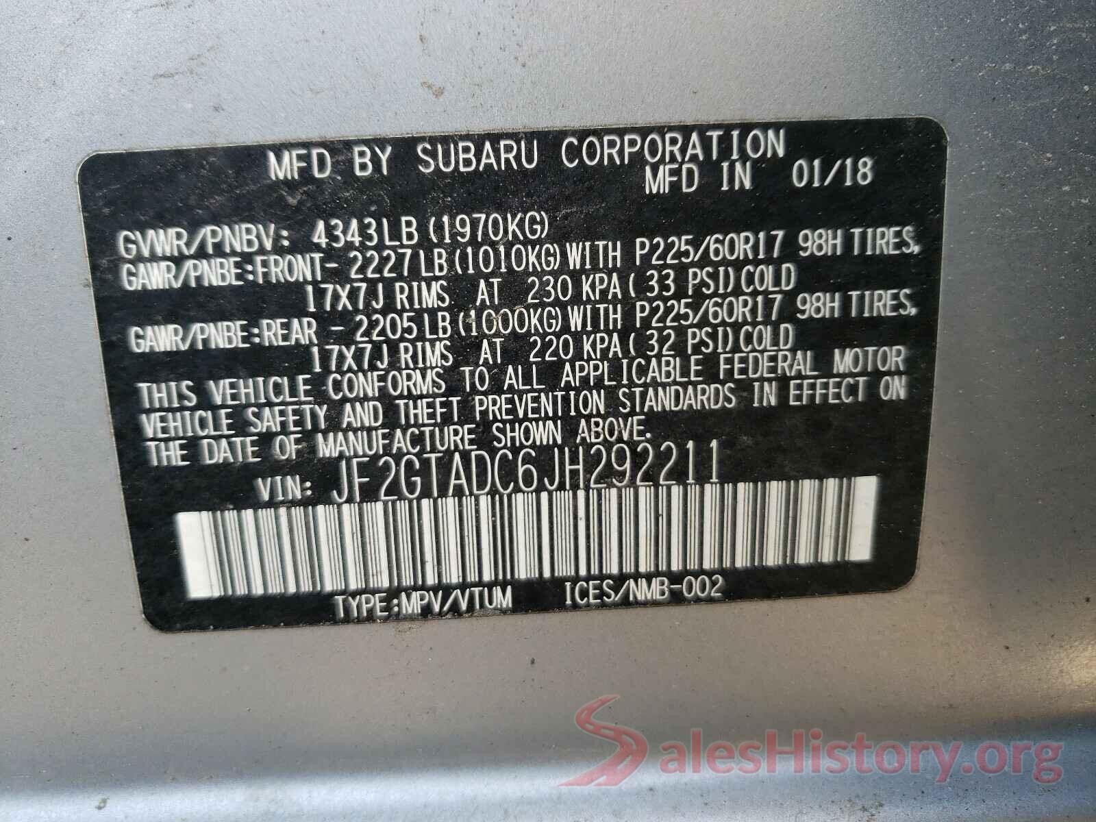 JF2GTADC6JH292211 2018 SUBARU CROSSTREK