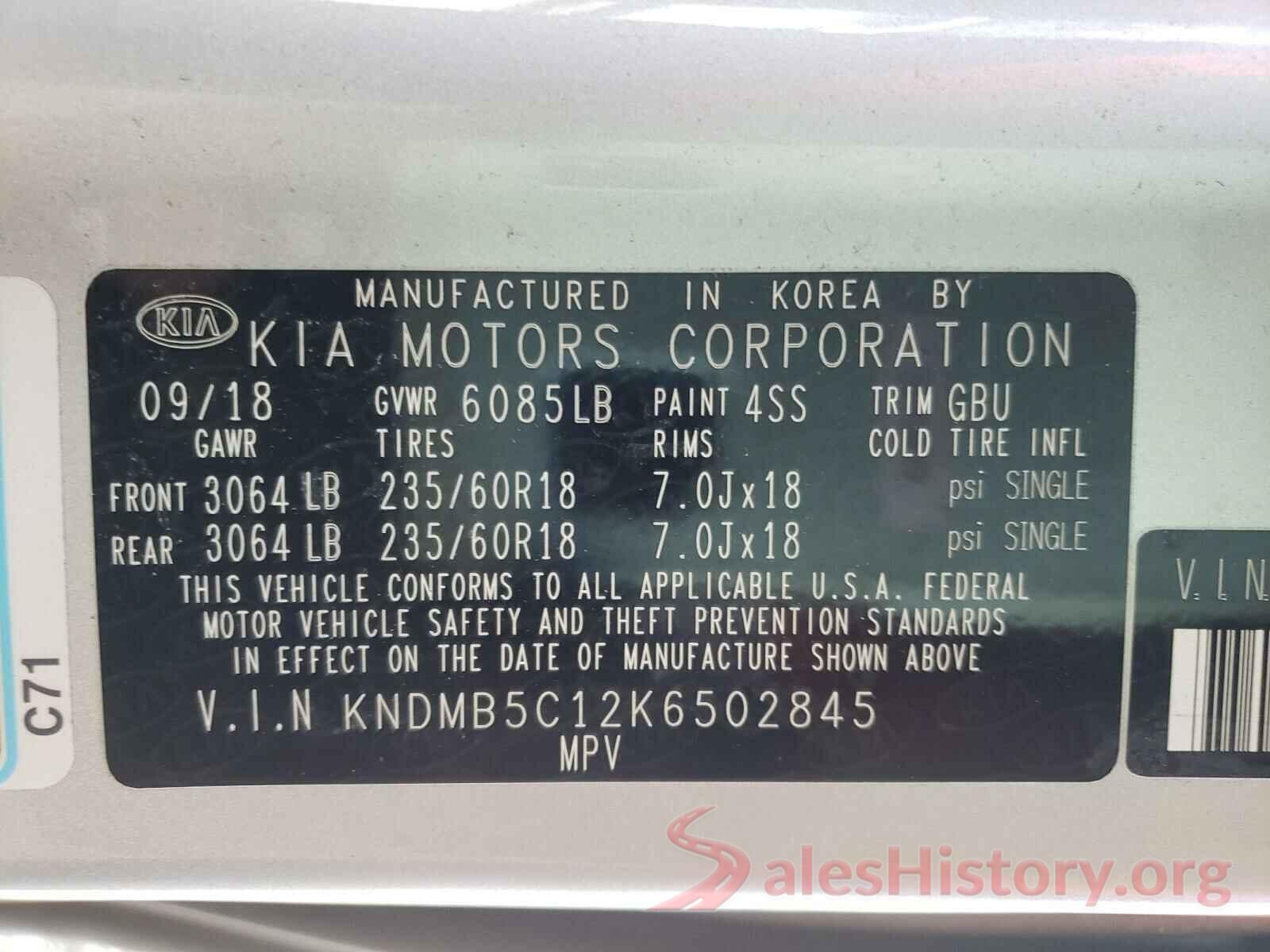 KNDMB5C12K6502845 2019 KIA SEDONA