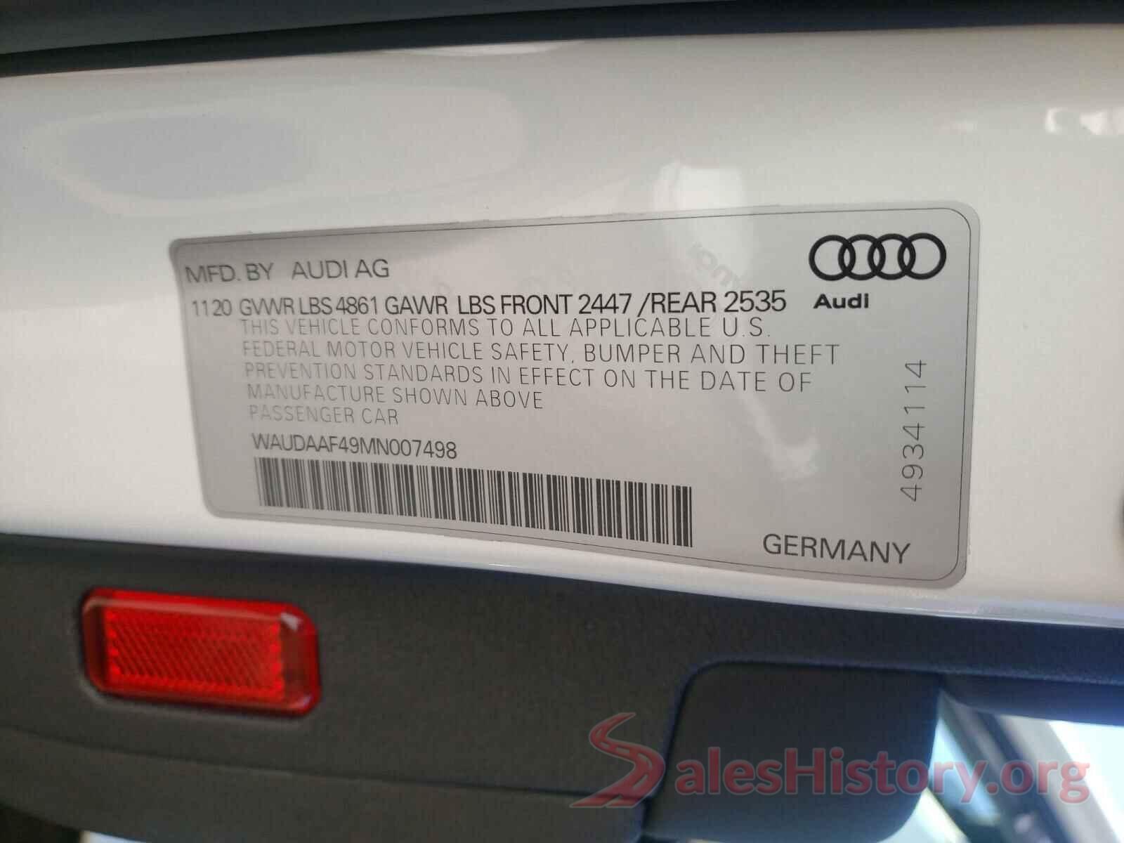 WAUDAAF49MN007498 2021 AUDI A4