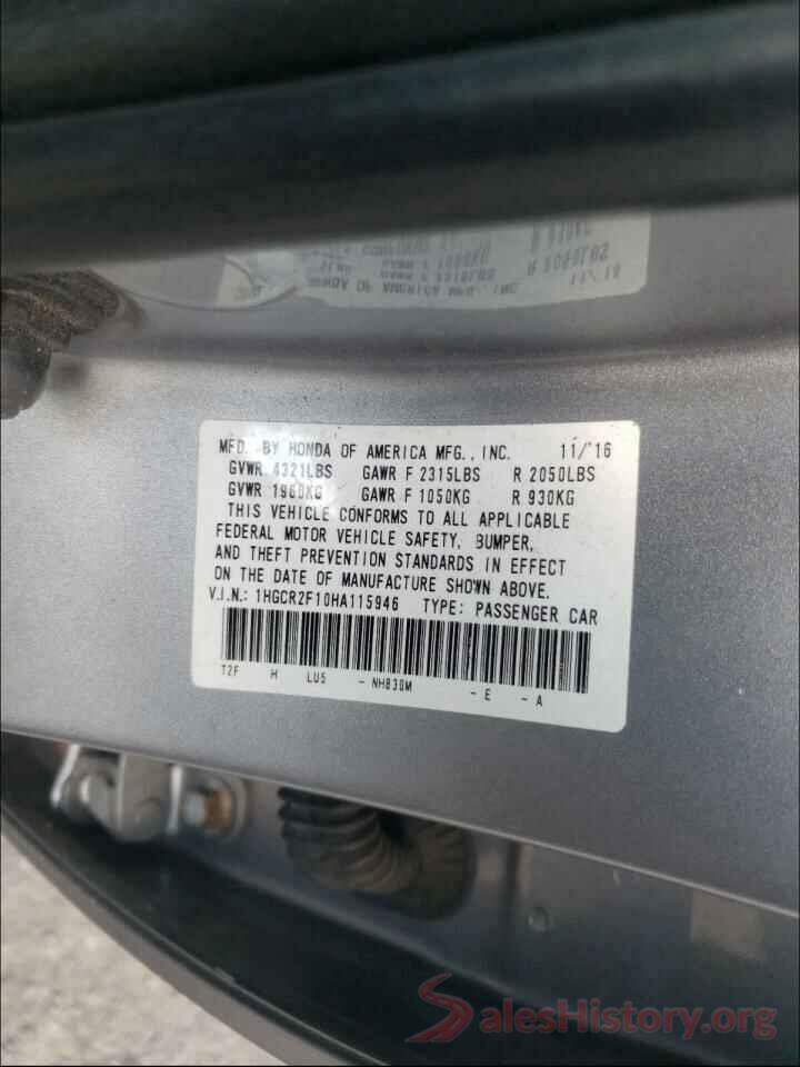 1HGCR2F10HA115946 2017 HONDA ACCORD