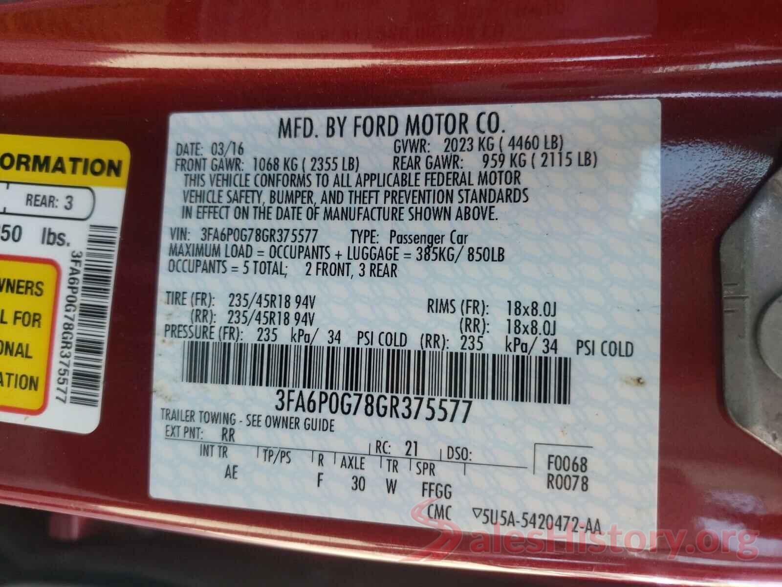 3FA6P0G78GR375577 2016 FORD FUSION