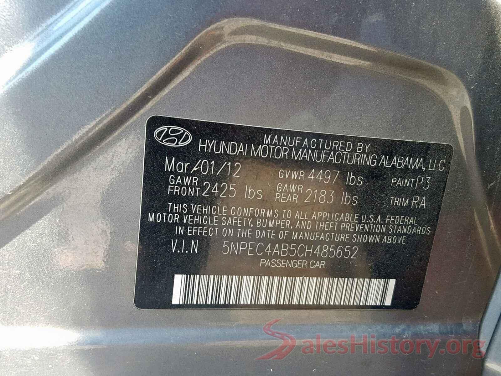 5NPEC4AB5CH485652 2012 HYUNDAI SONATA