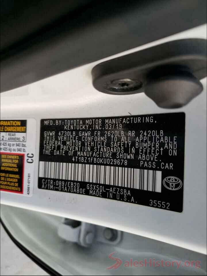 4T1BZ1FB0KU029678 2019 TOYOTA AVALON