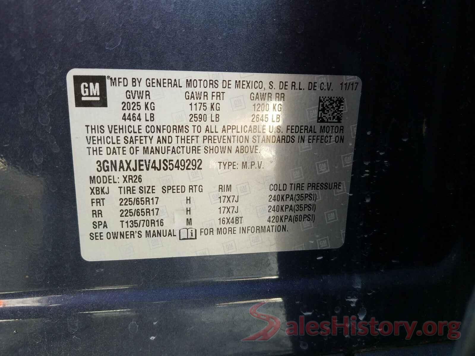 3GNAXJEV4JS549292 2018 CHEVROLET EQUINOX