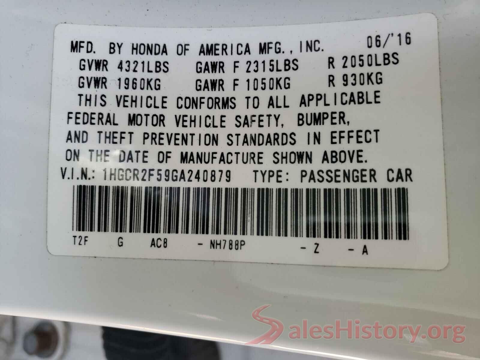 1HGCR2F59GA240879 2016 HONDA ACCORD