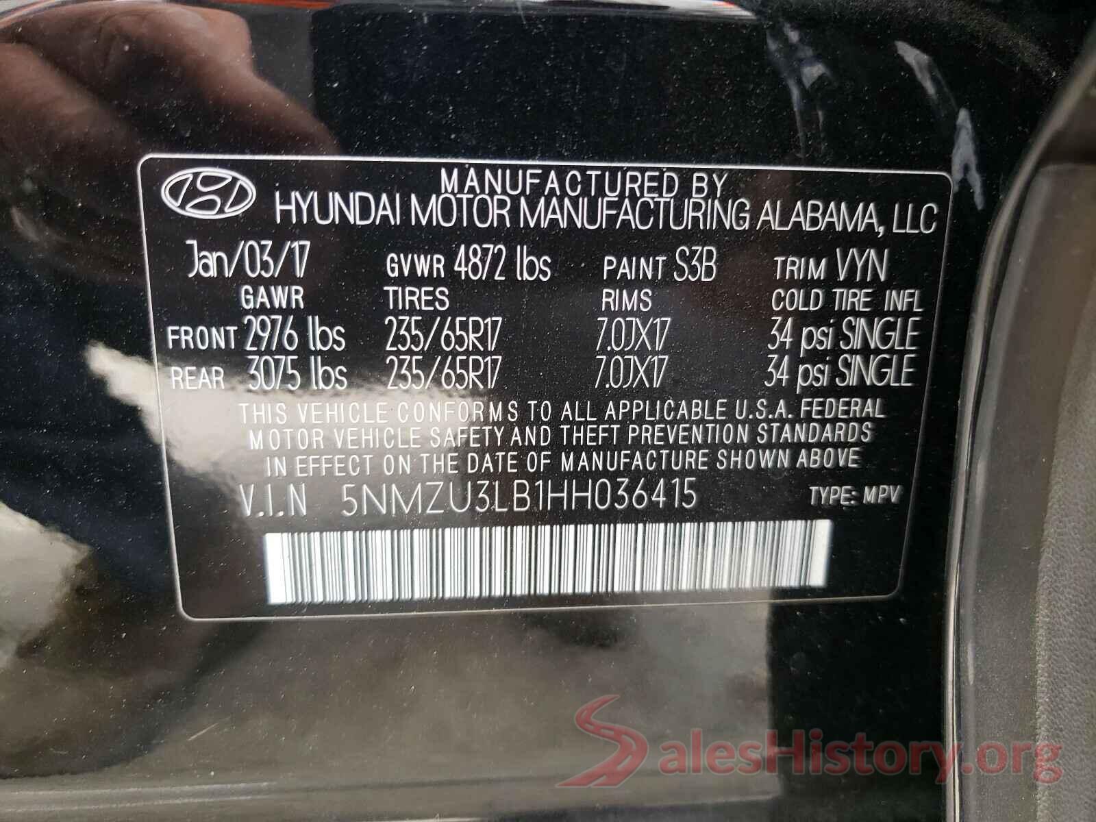 5NMZU3LB1HH036415 2017 HYUNDAI SANTA FE