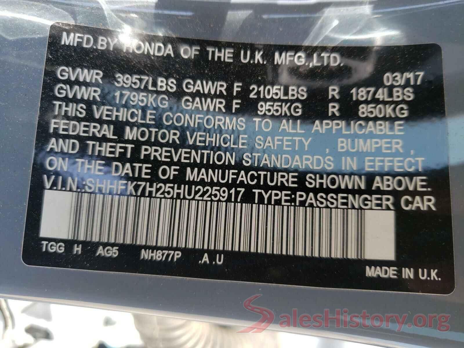 SHHFK7H25HU225917 2017 HONDA CIVIC