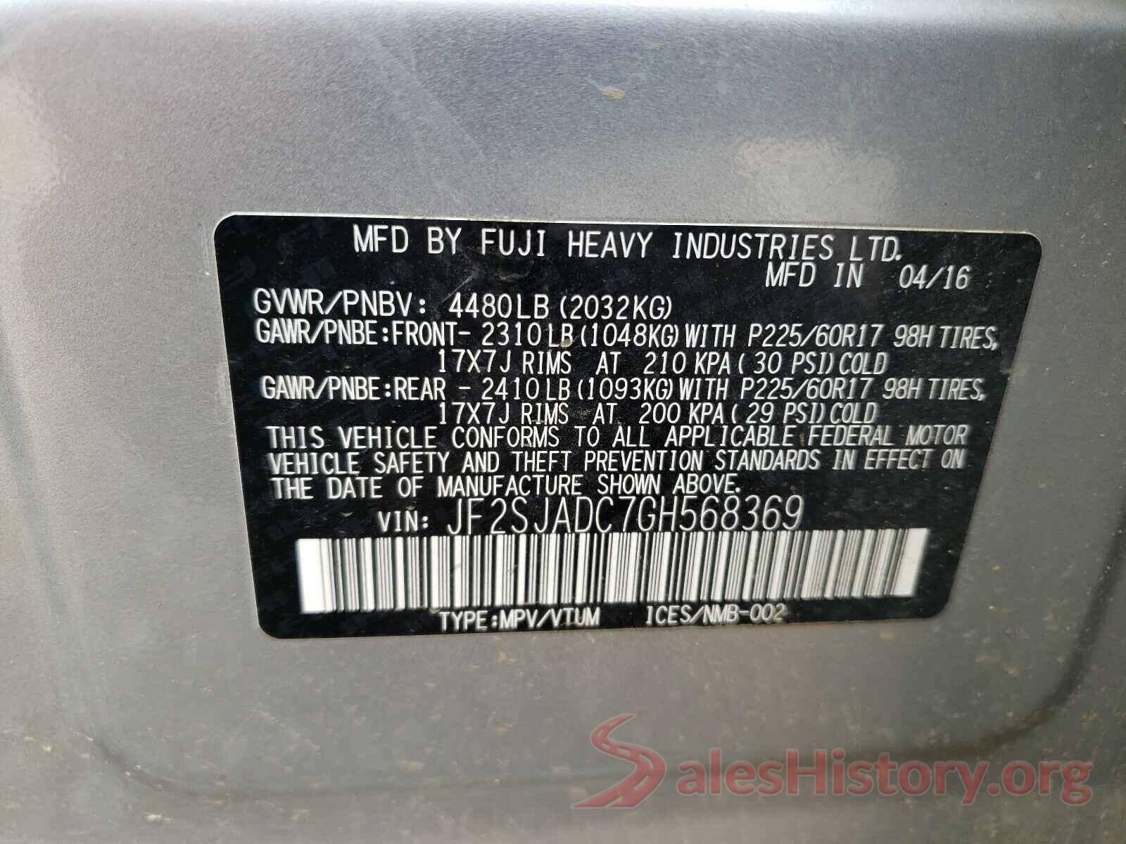 JF2SJADC7GH568369 2016 SUBARU FORESTER