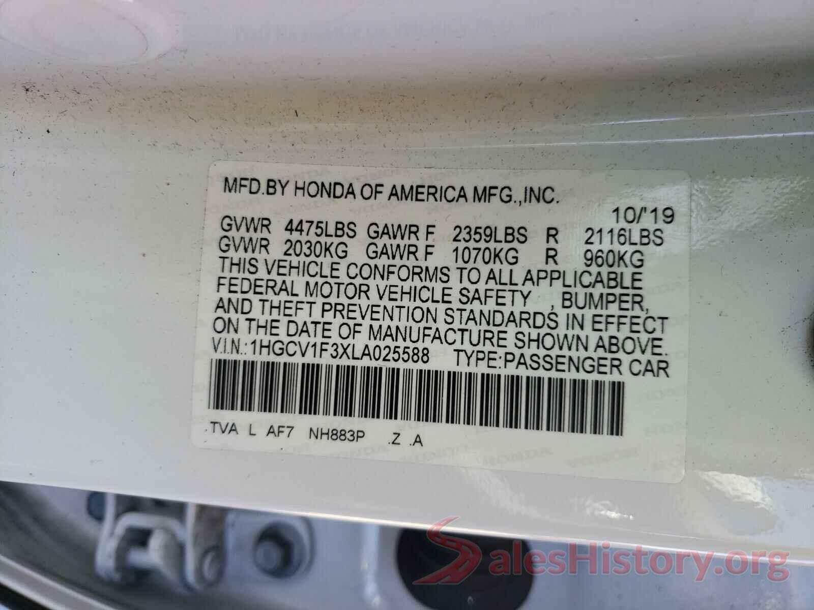 1HGCV1F3XLA025588 2020 HONDA ACCORD