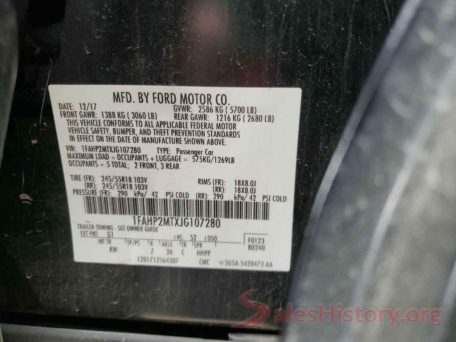 1FAHP2MTXJG107280 2018 FORD TAURUS