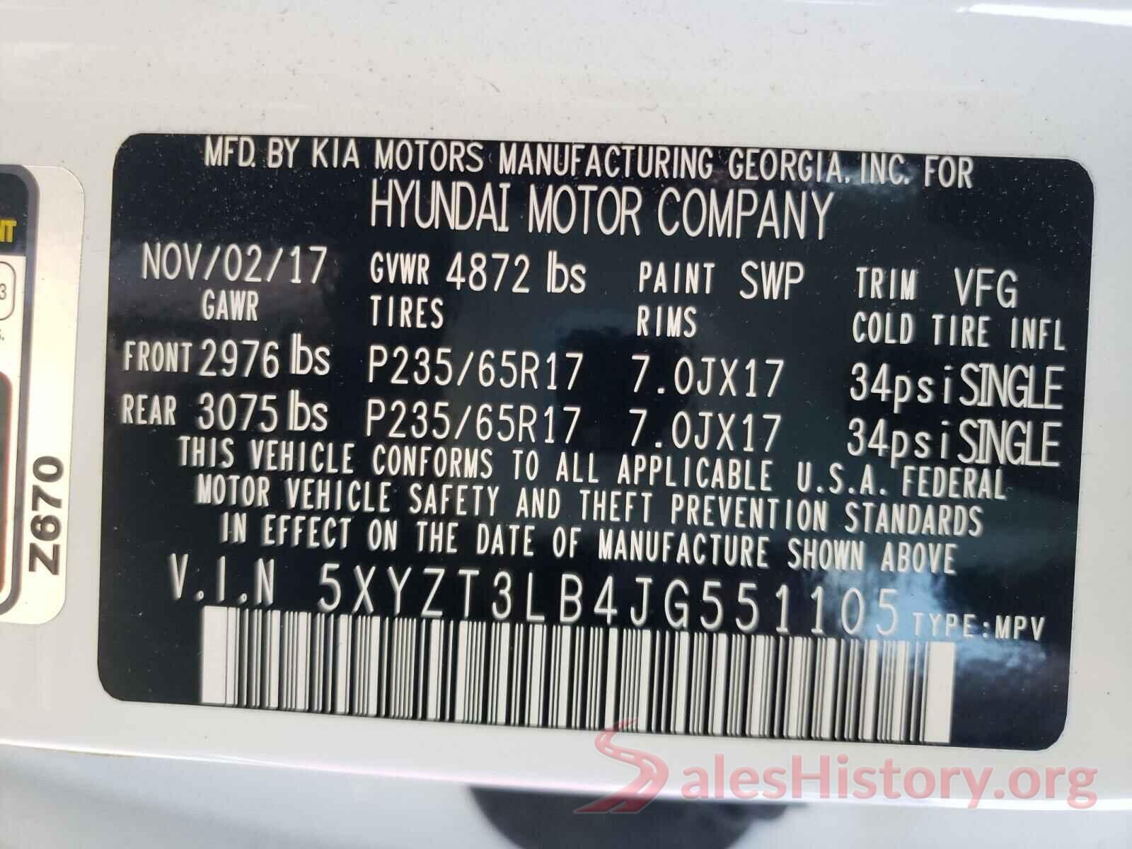 5XYZT3LB4JG551105 2018 HYUNDAI SANTA FE