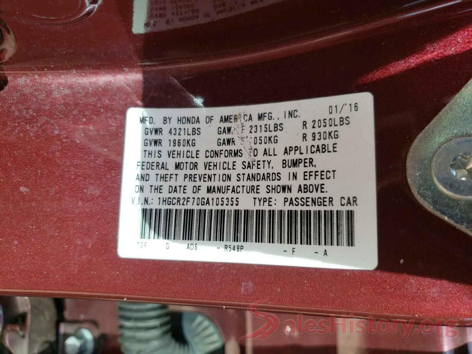 1HGCR2F70GA105355 2016 HONDA ACCORD