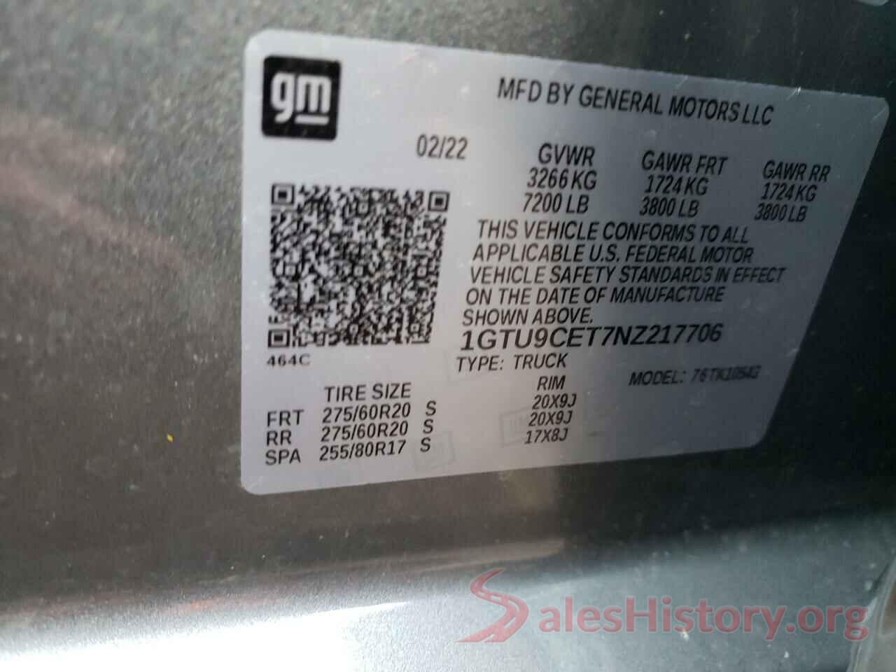 1GTU9CET7NZ217706 2022 GMC SIERRA