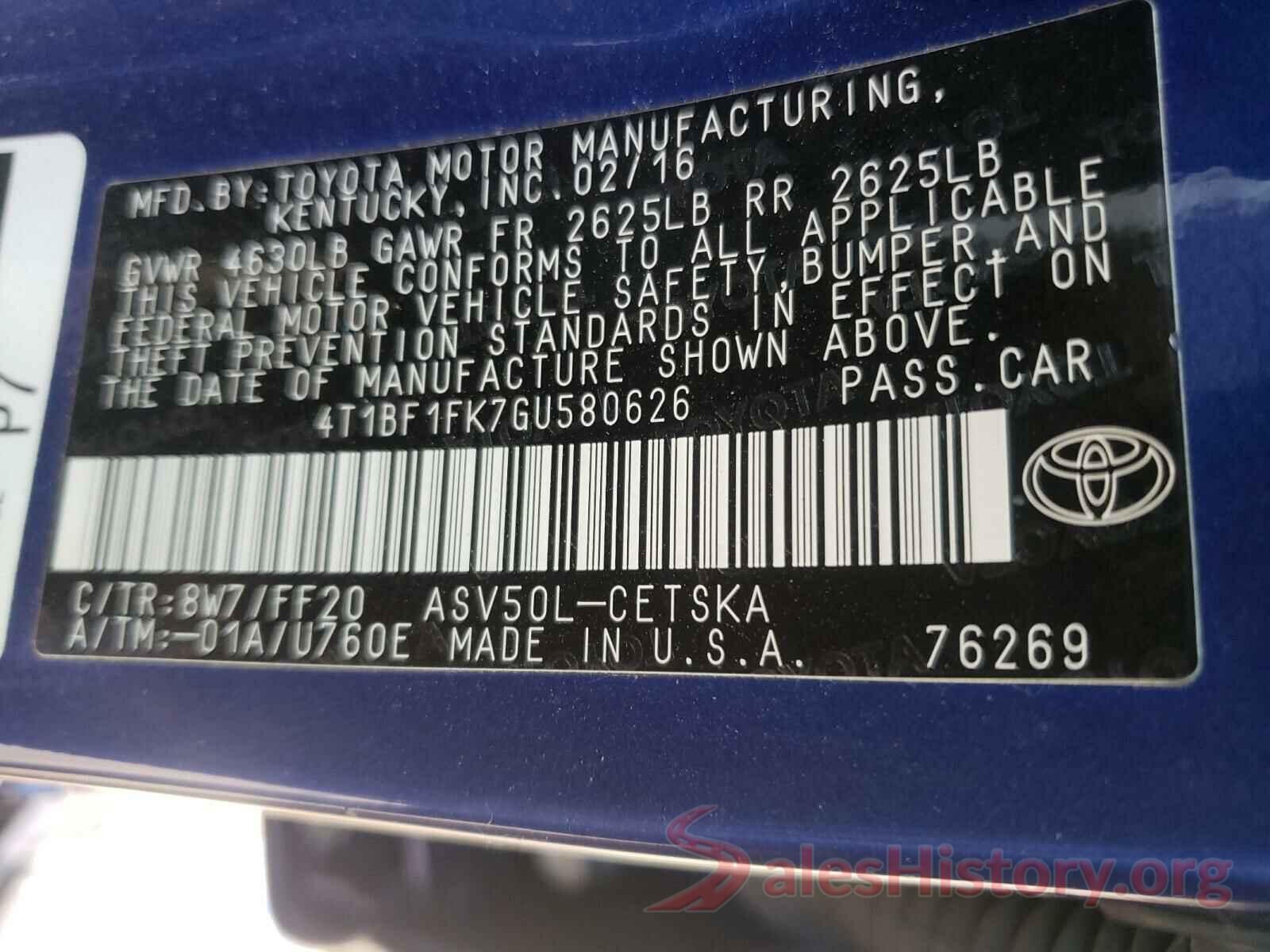 4T1BF1FK7GU580626 2016 TOYOTA CAMRY