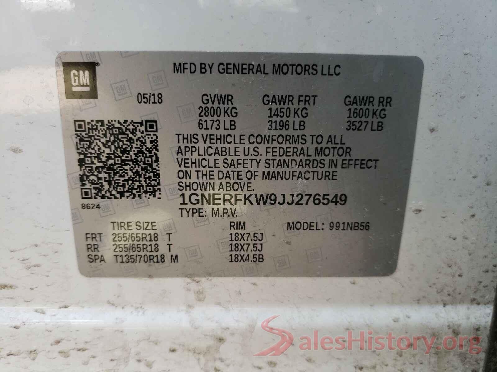 1GNERFKW9JJ276549 2018 CHEVROLET TRAVERSE